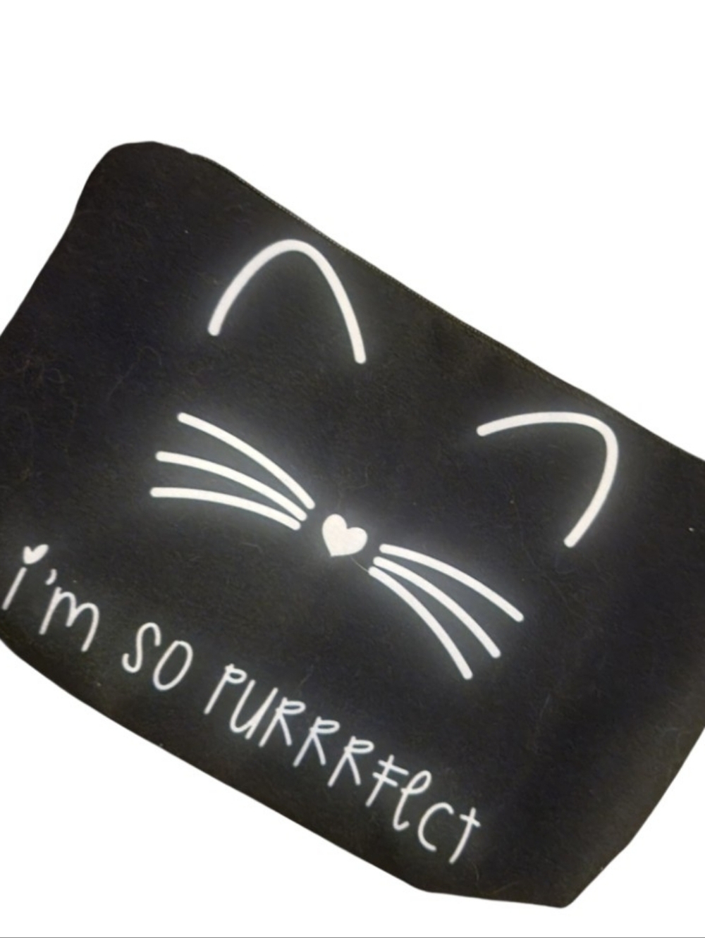 SALE Black Cat-Themed Zip Cosmetic Bag "I'm So Purrrfect" Black White Playful - Picture 2 of 3